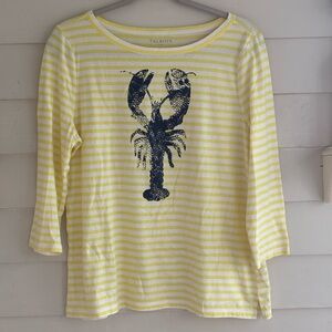 Talbots Yellow and White Striped Lobster 3/4 Sleeve Top Women’s Size Medium